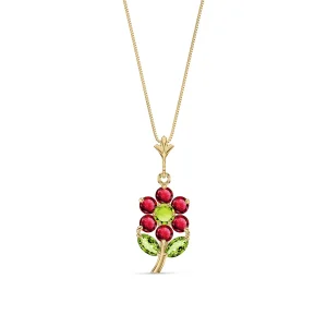 Peridot and Ruby Marina Flower Pendant Necklace in Gold