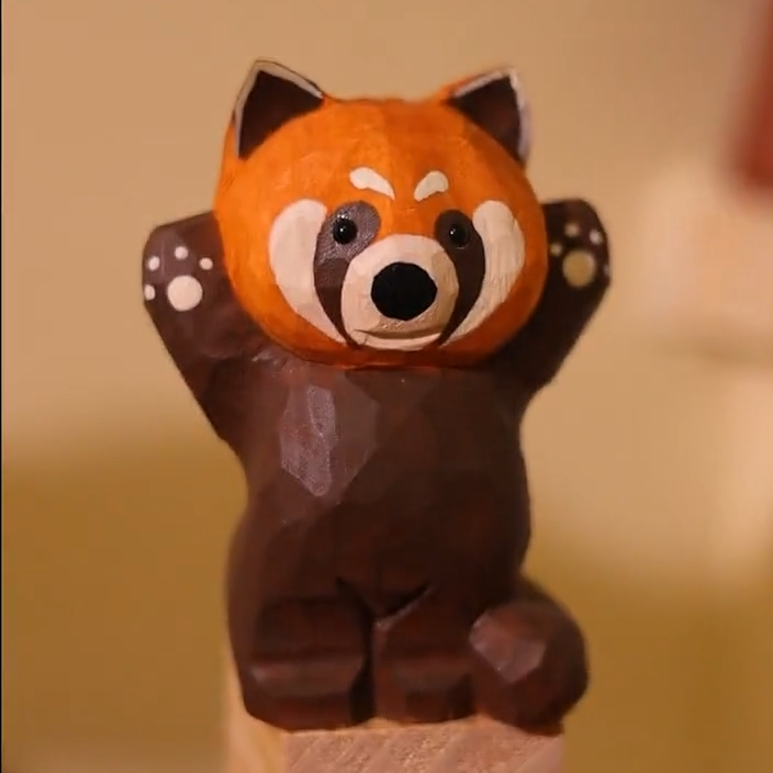 Handmade Wooden Red Panda Figurine
